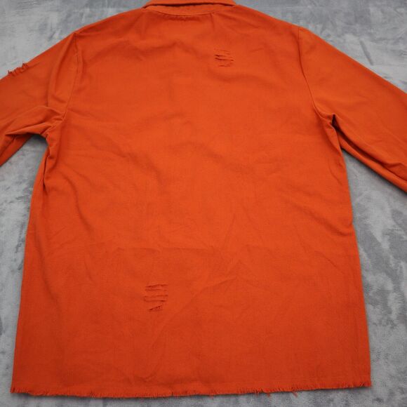 Trick r Treat Shirt Mens L Orange Distressed Button Up Long Sleeve Collared Top - Picture 16 of 16